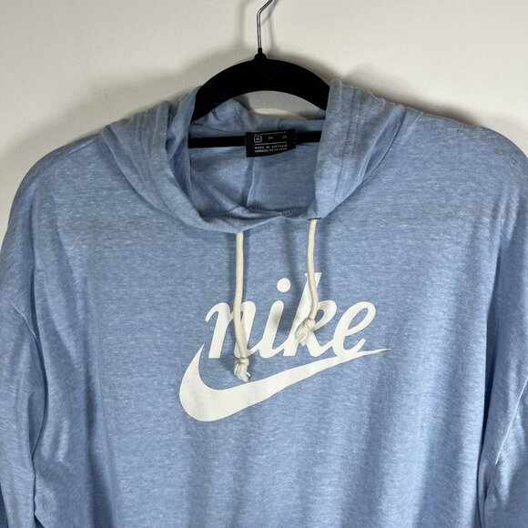 Nike Long Sleeve Hooded Blue‎ Graphic Print Top Drawstring Womens XL Athletic - Picture 2 of 9